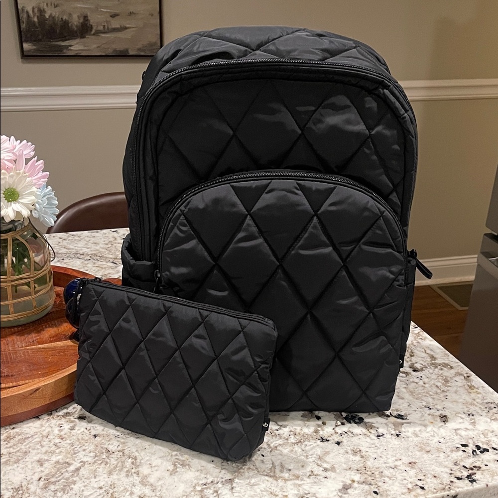 Vera Bradley Quilted Black Backpack with Pouch